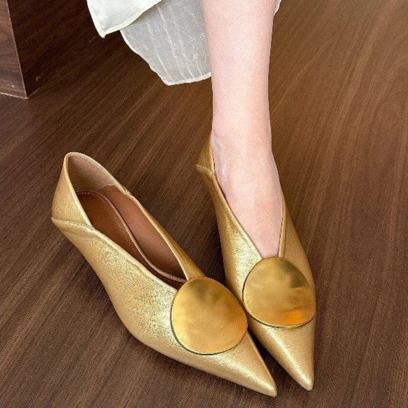 

Luxury Women's Shoes Pointed Toe Low Heel Womens Leather Shoes Shallow Party Prom Shoes Sexy 2025 New Women High Heels Fashion