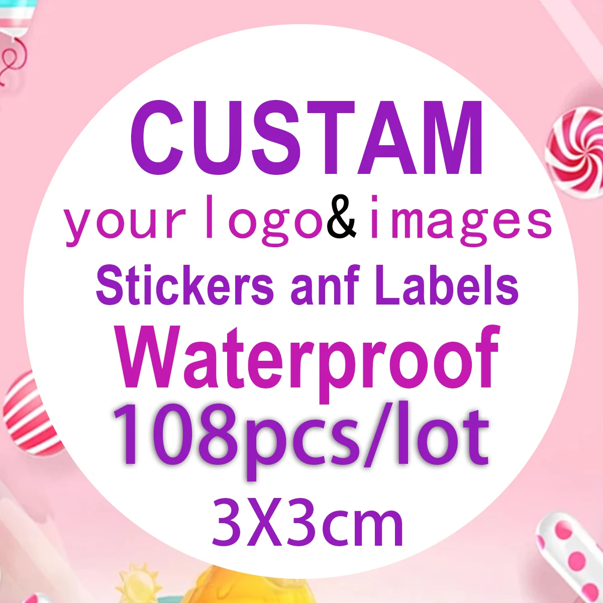 

3cm-108pcs Custom stickers and company logo personalized labels, waterproof and design your own labels, birthday wedding sticker