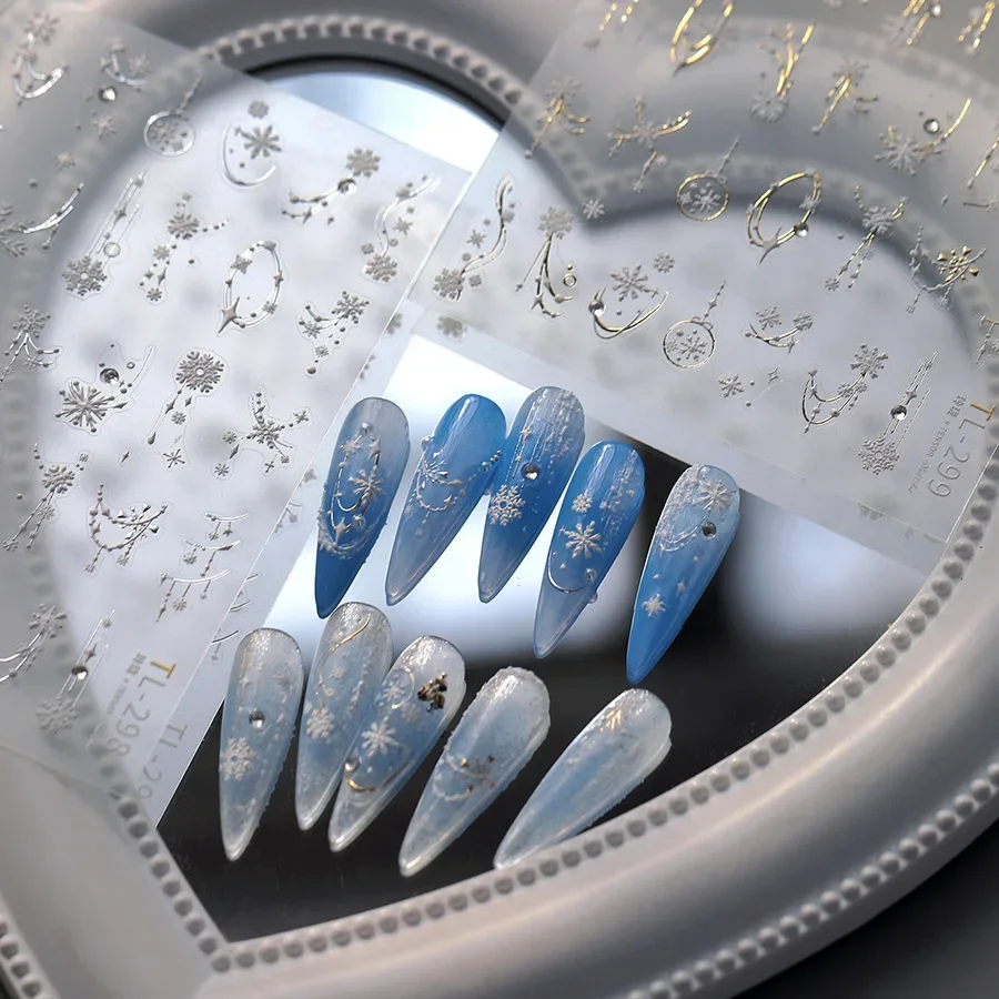 Stelle delle nevi invernali strass oro argento bianco lucido fiocco di neve adesivo per nail art delicato romantico autoadesivo decalcomanie per manicure
