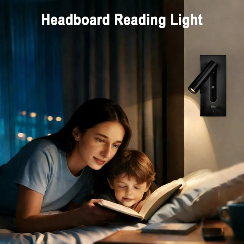 

EYFL-Wall Mount Reading Light For Bedroom, Headboard Lights For Reading In Bed With USB A Ports, Bed Lights For Headboard