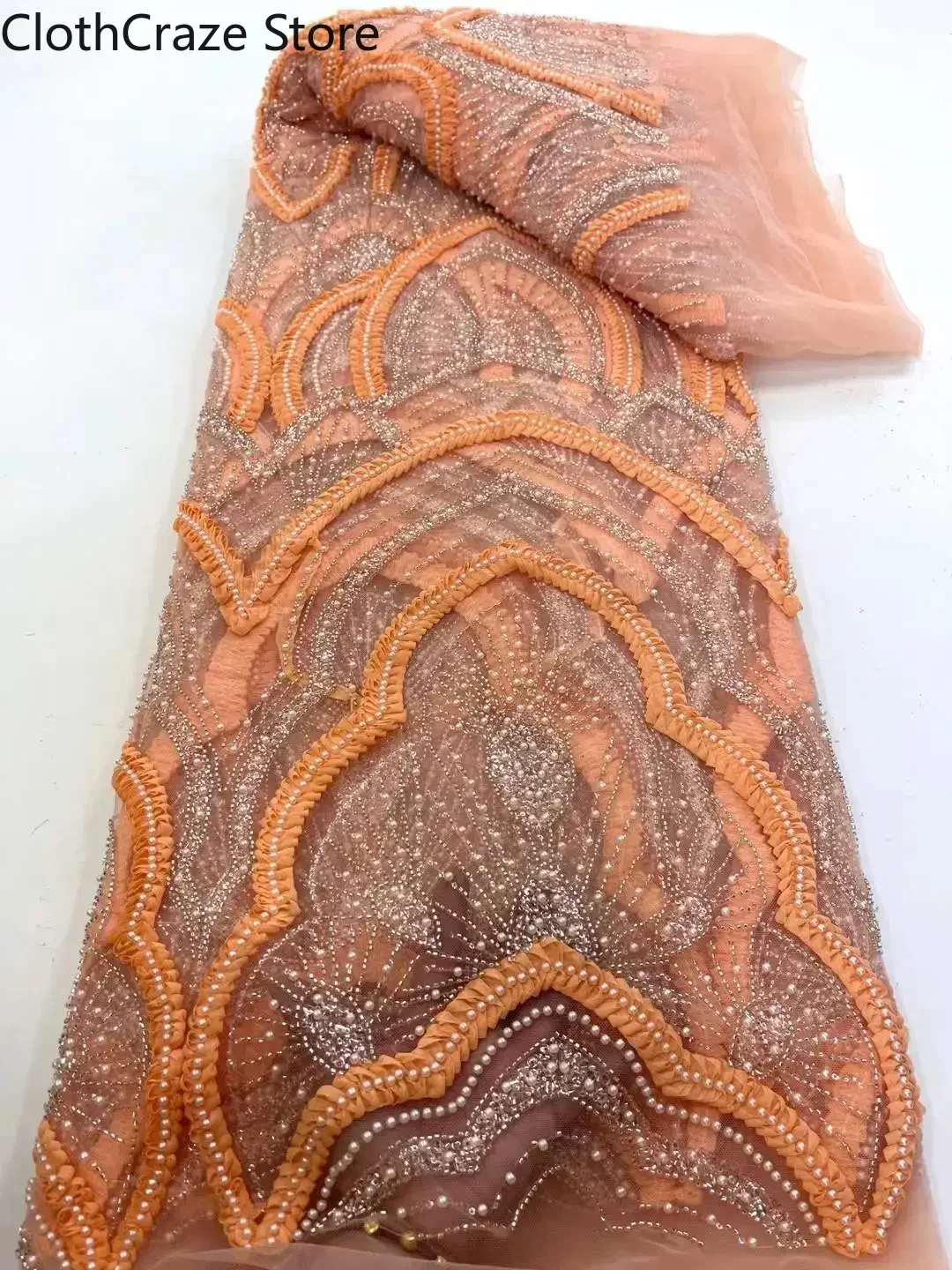 

Luxury African Lace Fabric 2025 High Quality French Net Embroidery Luxury Beaded Lace 5 Yards for Wedding Evening Party T752