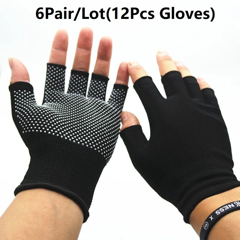 6Pair/Lot Summer Car Driving Black Fingerless Gloves Gym Gloves Man Women Outdoor Sports Yoga Exercise Half Finger Gloves