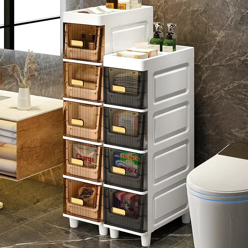 Transparent Bathroom Cabinet Visible Light Luxury Floor-Mounted Narrow Storage Shelf Dustproof Organizer for Home Furniture