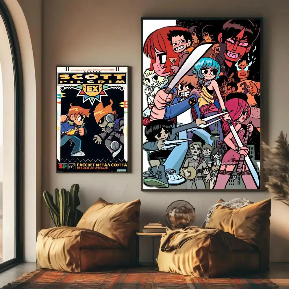 Comic S-Scott PilgrimS Poster Self-adhesive Wall Mural Art Waterproof Sticker For Bar Room Decor High Quality Print Gift
