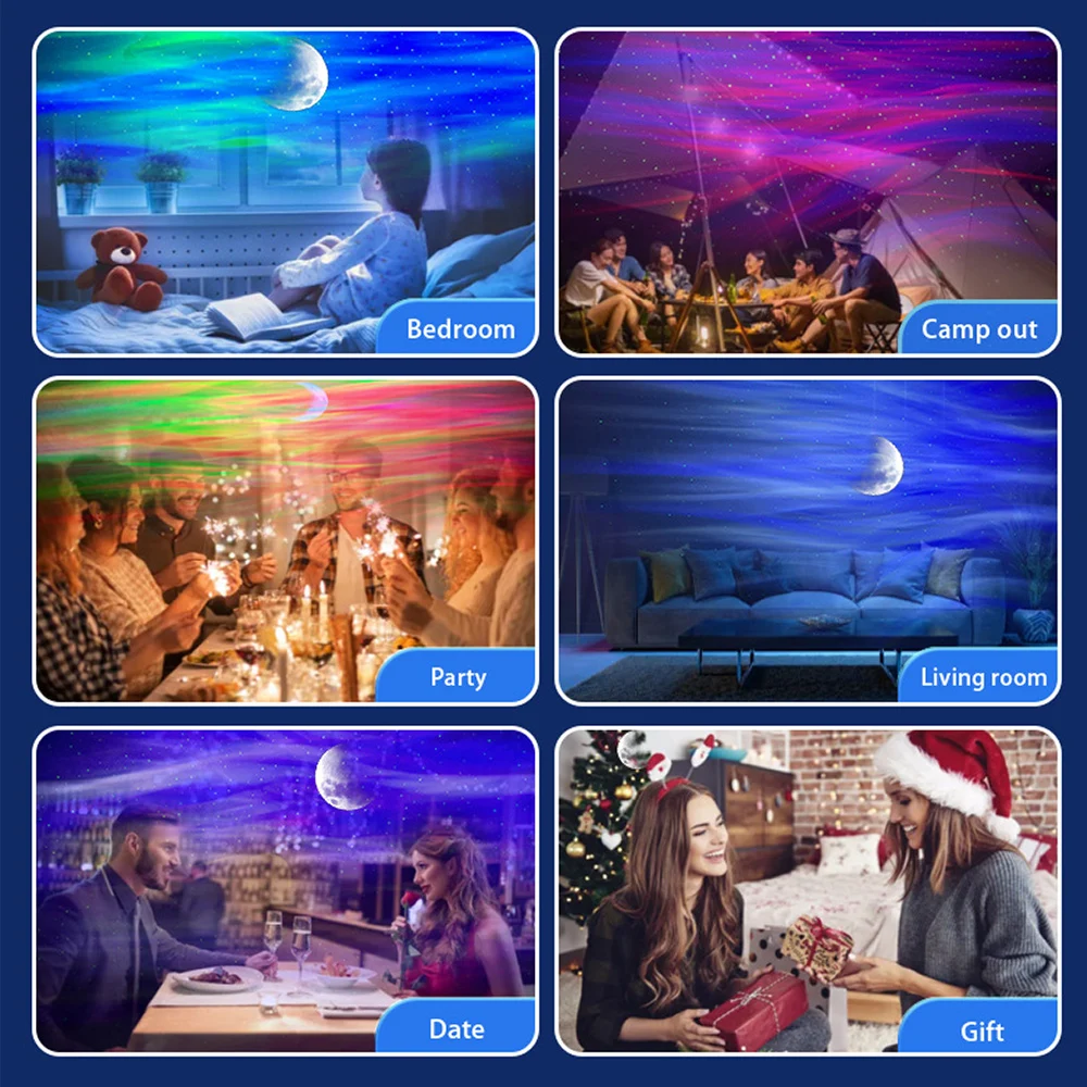 Galaxy Ocean Wave Projector with Bluetooth Speaker/Sound Activated Sky LED Night Light for Kids/Adults/Holidays/Party/Room Decor