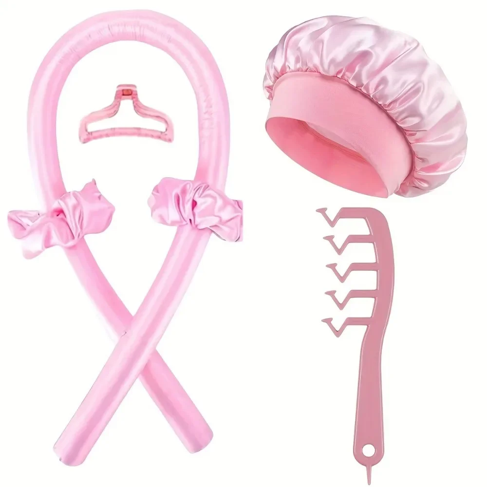 6PCS Heatless Curling Rod Headband Soft Hair Curler No Heat Hair Rollers Overnight Lazy Curls Sleeping Cap Comb Styling Tools