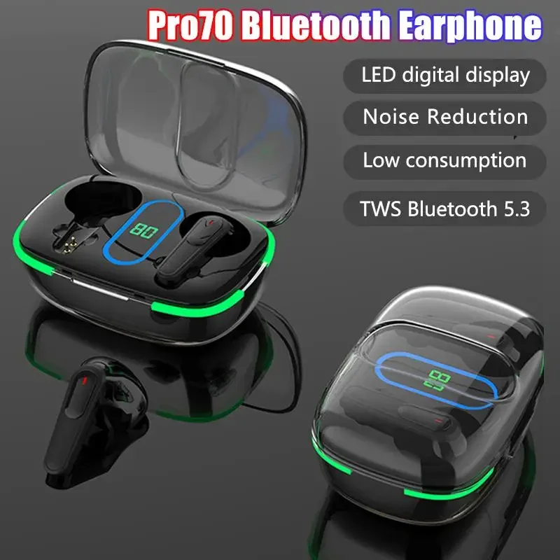 Original Pro70 TWS Earbuds HiFi Bluetooth 5.3 Headphone Earphone Digital Power Display In Ear Headset for iPhone AirPods Earphon