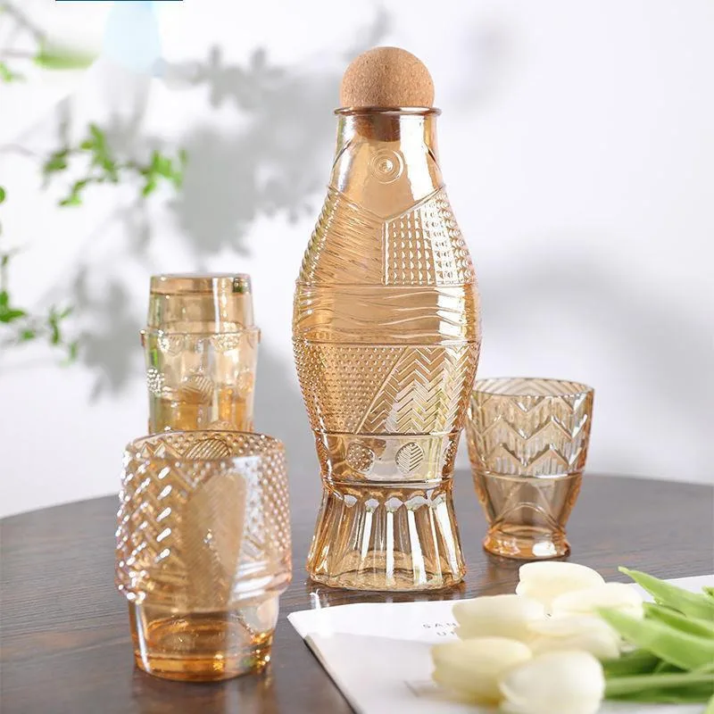 Multifunctional Carp Glass Jug Creative Home Decoration Vase Fine Relief Craftsmanship Water Bottle Cover Drinking Bottles Water