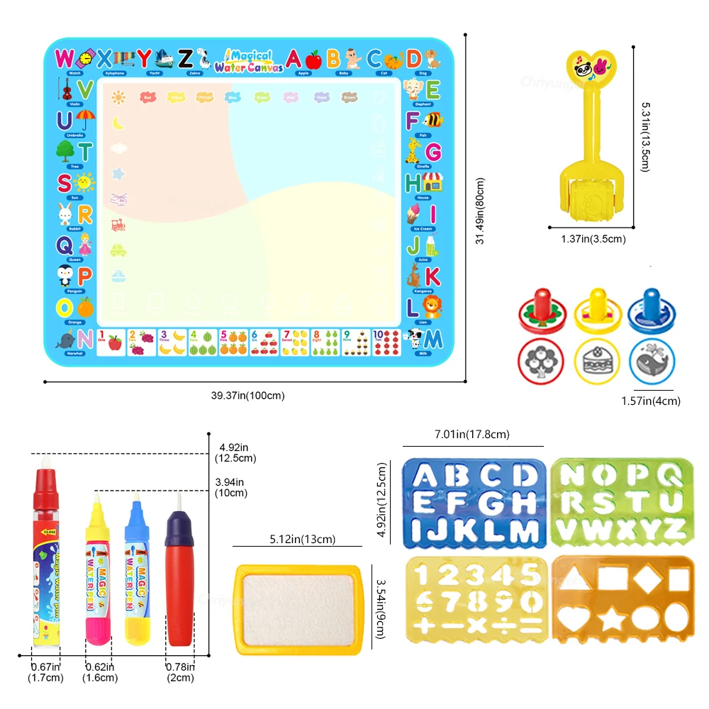 Conjunto de tapete de desenho de água mágico reutilizável doodle pintura placa tapete montessori brinquedos educativos para crianças presentes, vários tamanhos