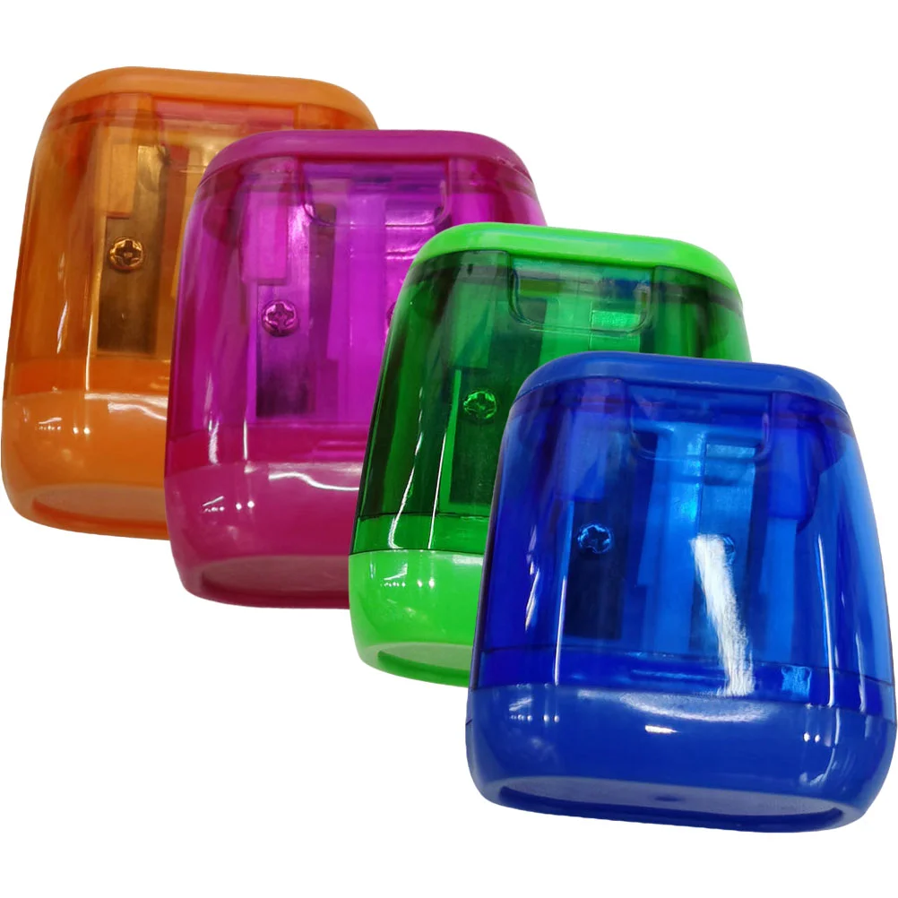 

4 Pcs Pencil Sharpener Plastic Double Holes Sharpeners Manual Convenient Colored Pencils Student