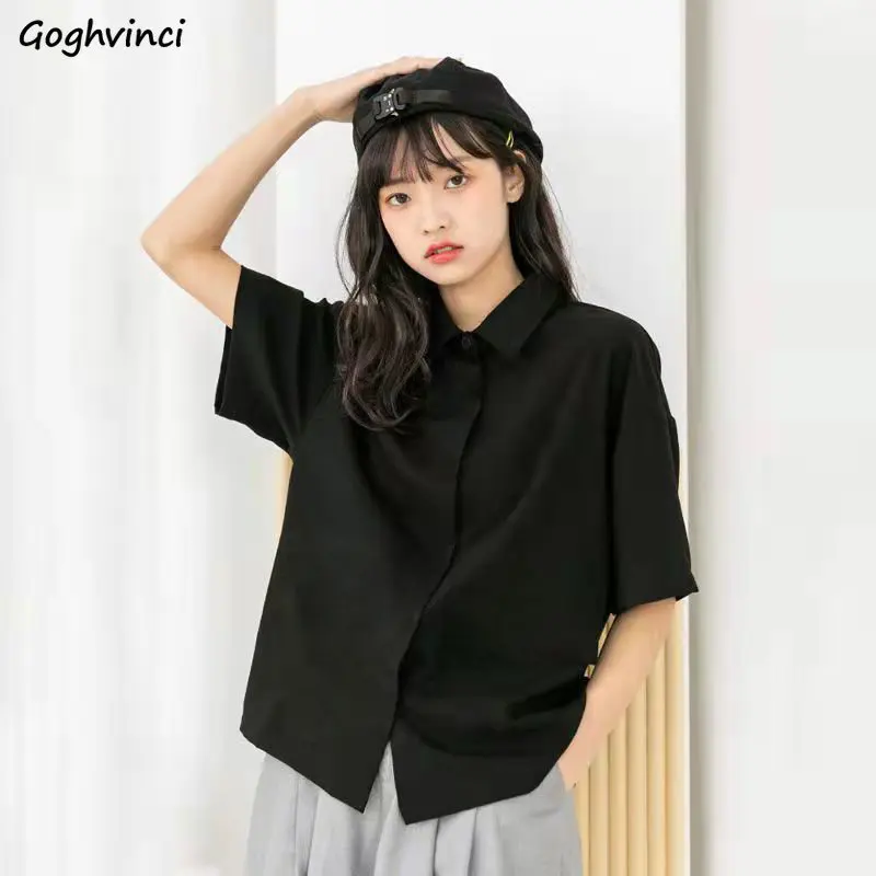 S-5XL Chemises Femmes Solide All-match Vintage Étudiants Style Japonais Mode D'été Ulzzang Classique Chic Tempérament Casual Basique