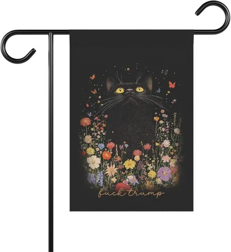 FDT Garden Flag - Black Cats in Floral Design - Political Outdoor Yard PPZ