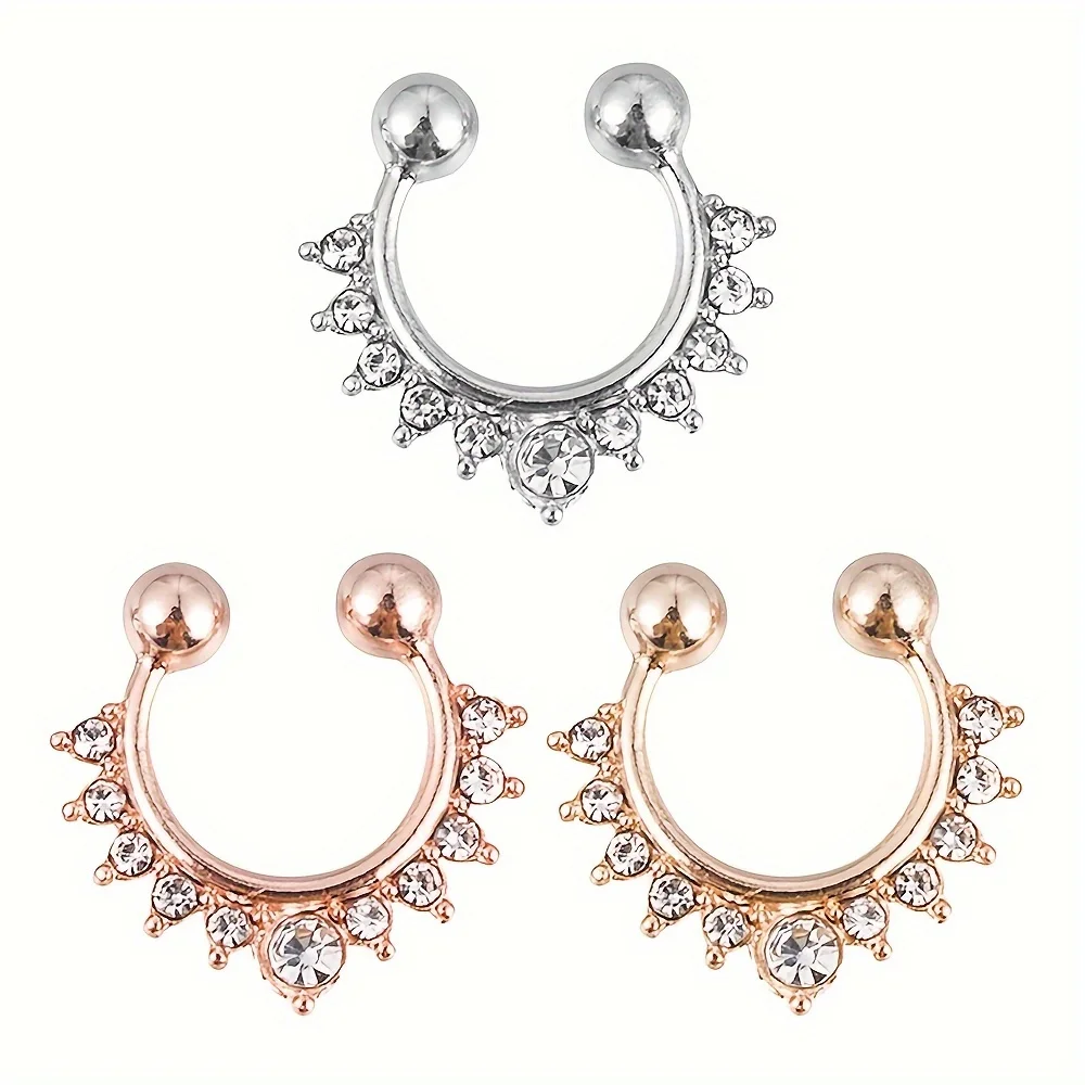 5Pcs/1Pcs Horseshoe C-shaped Nasal Stainless Steel Cubic Zircon Fake Nose Ring Body Piercing No-Hole Nose Jewelry Nose Clip