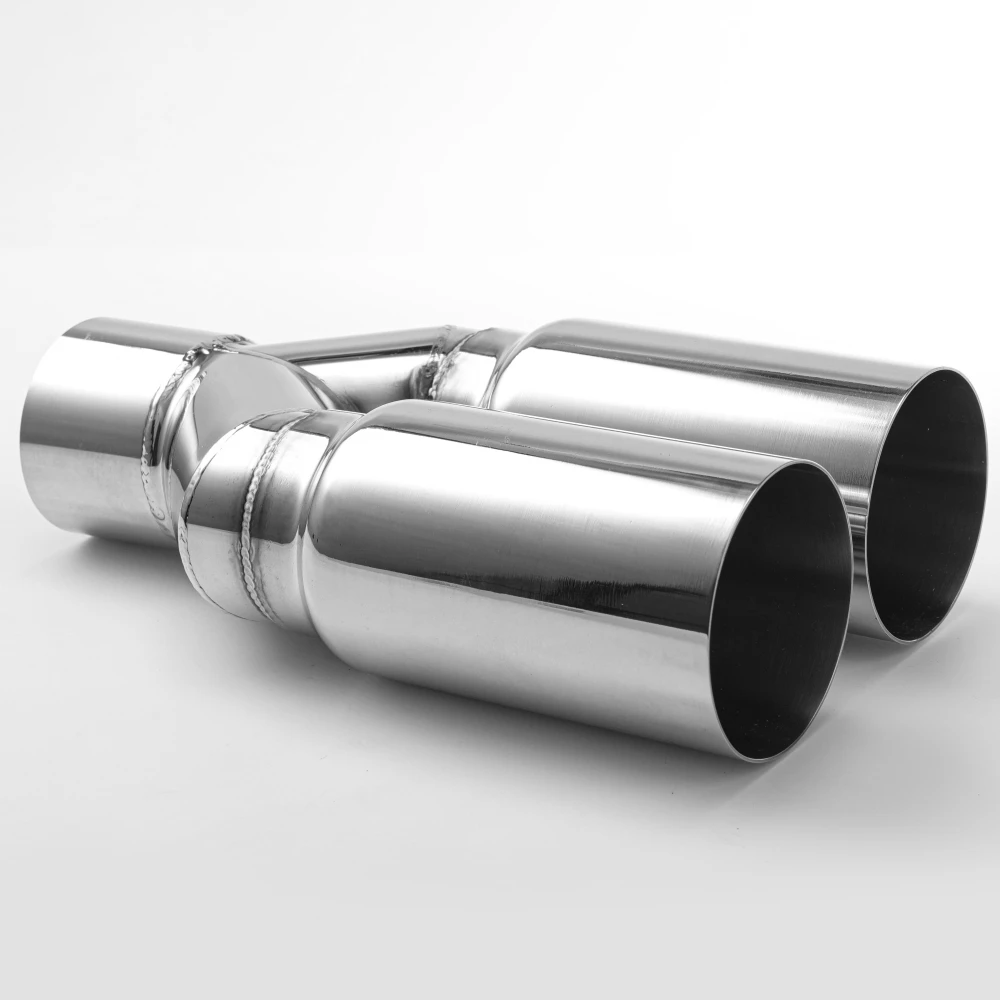 1 шт., универсальная 63 мм, двойной выхлопной наконечник, насадка из нержавеющей стали, прямой край, полированный серебристый сварочный глушитель, хвостовая труба
