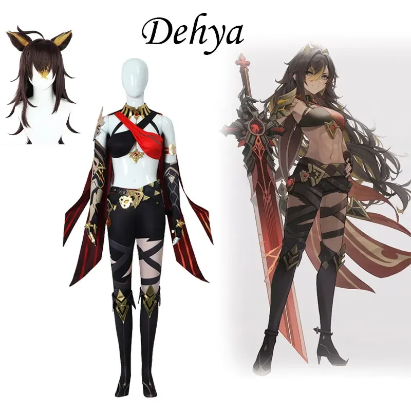 Genshin Impact Dehya Costume Cosplay parrucca Set completo Halloween Carnival Samurai Costume parrucca rossa