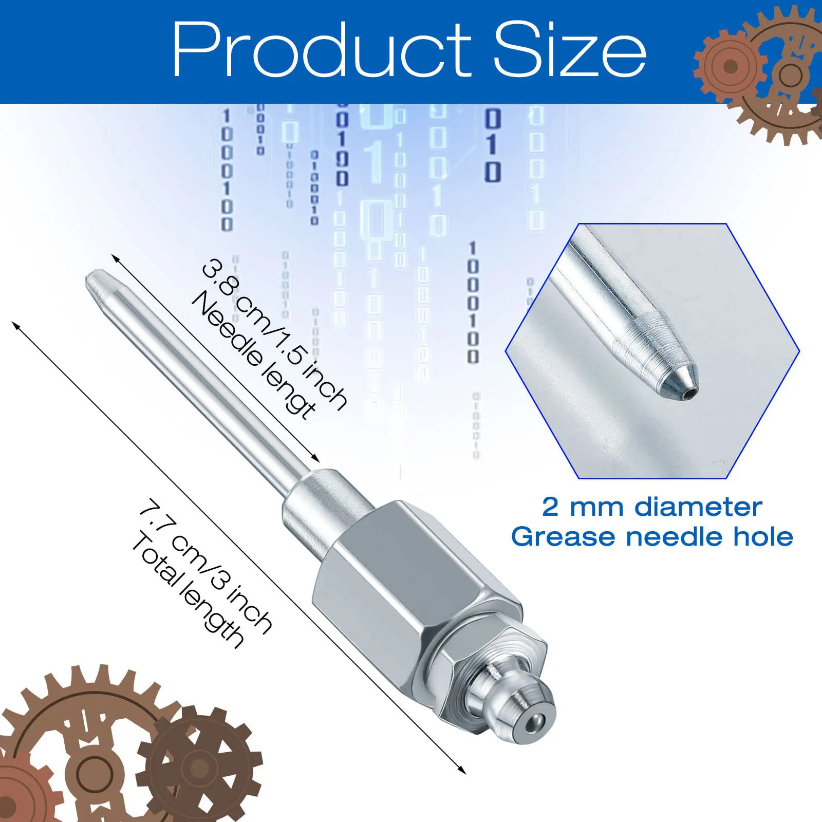 

Narrow needle nozzle grease adapter with hardened steel tip, needle nose grease dispenser with 1/8 inch NPT thread