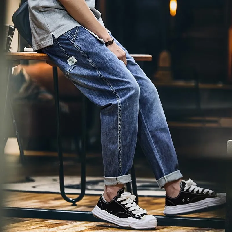 

Мужские летние джинсы из эластичного хлопка, новые, свободные, тонкие, дышащие, комфортные, прямого кроя, длиной 7/8