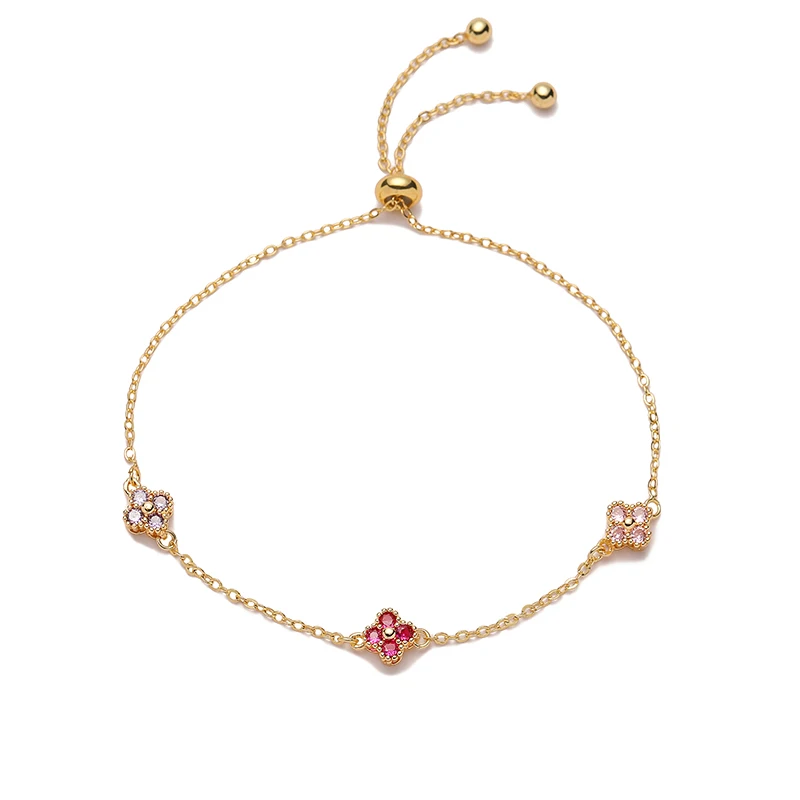HECHENG,18K Gold-Plated Zirconia Flower Shaped Sweet Romantic Adjustable Clasp Bracelet for Women Wholesale