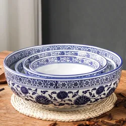 Chinese Ceramic Big Bowl Blue and White Porcelain Ramen Soup Bowls Salad Bowl Pickled Cabbage Fish Boiled Fish Hotel Tableware