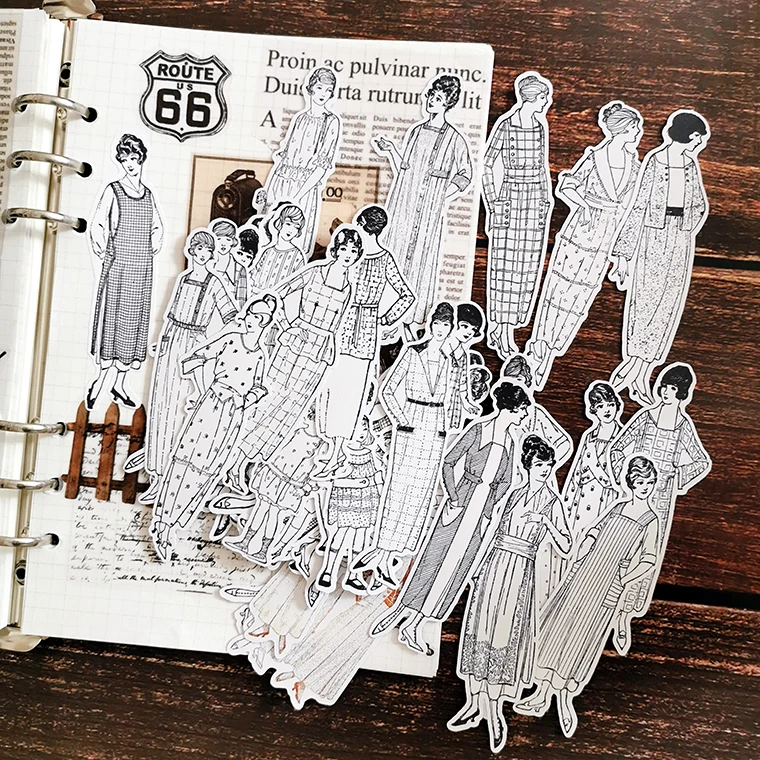 58 sztuk/worek czarno-białe naklejki z postaciami w stylu vintage DIY album do scrapbookingu śmieci dziennik szczęśliwy planista dekoracyjne naklejki