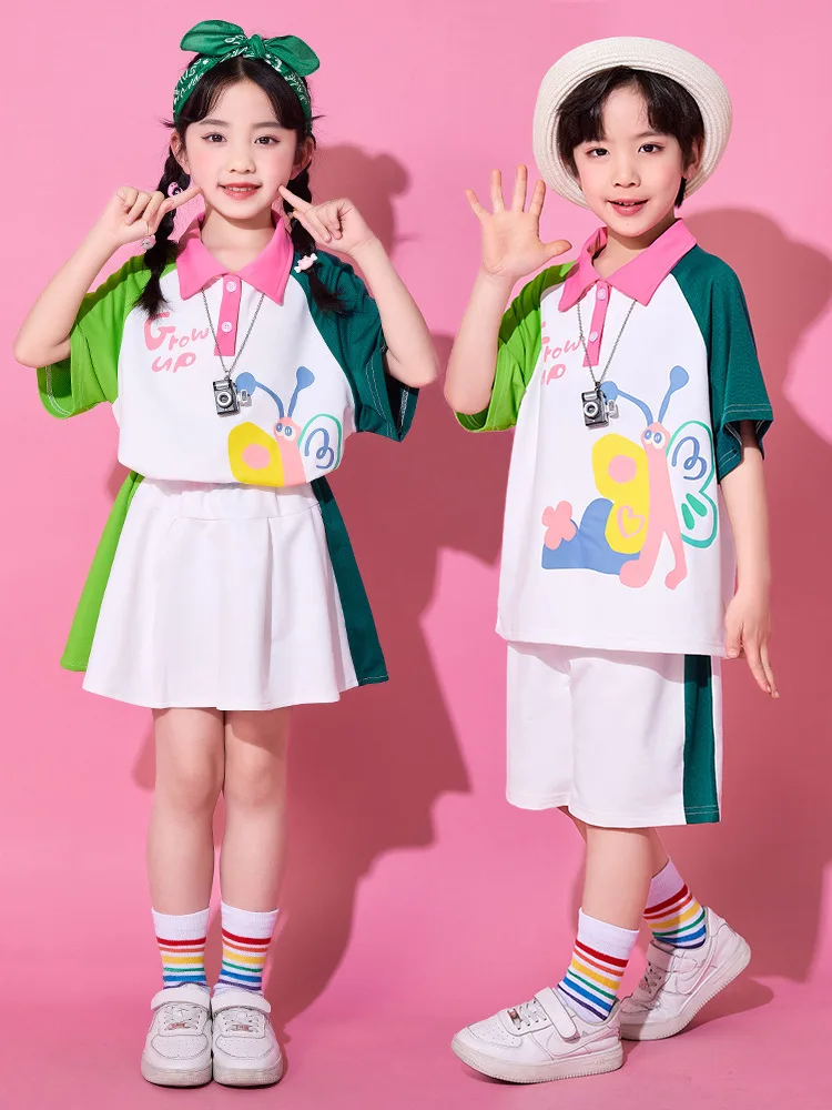 Girl Hip Hop Dance Costume Kids Butterfly print Sweatshirt Colorblock Short Skirt Boys Jazz Dance Performance Clothes