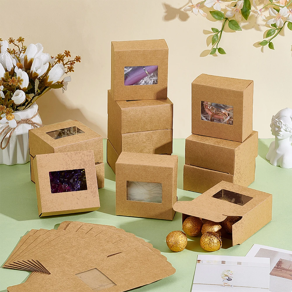 30 Pack Small Treat Boxes with Window Packing Boxes Craft Paper Handmade Soap for Candle Cookies Macaron Baked Goods Gift
