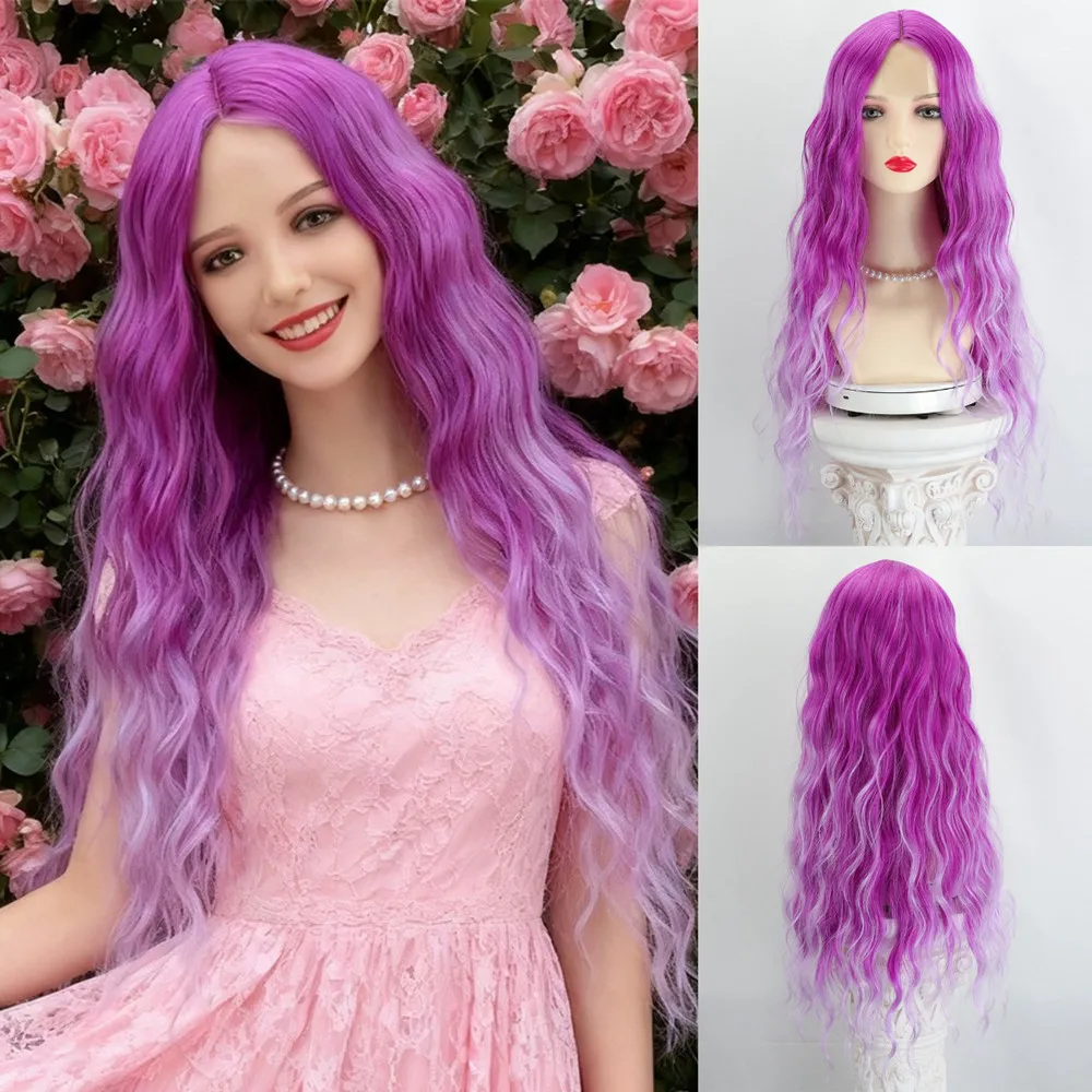 

Фиолетовый Ombre Длинный Вьющийся Парик Фронта Шнурка для Женщин Термостойкий Синтетический Полный Парик Средняя Часть Натуральный Вигляд Быстрая Доставка