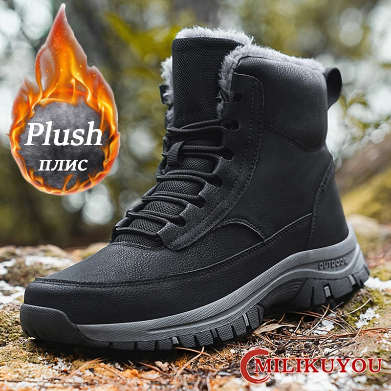 Neue Männer Winter Schneeschuhe für wasserdichte Leder Turnschuhe super warme Herren stiefel Outdoor männliche Wanderschuhe Arbeits schuhe Größe