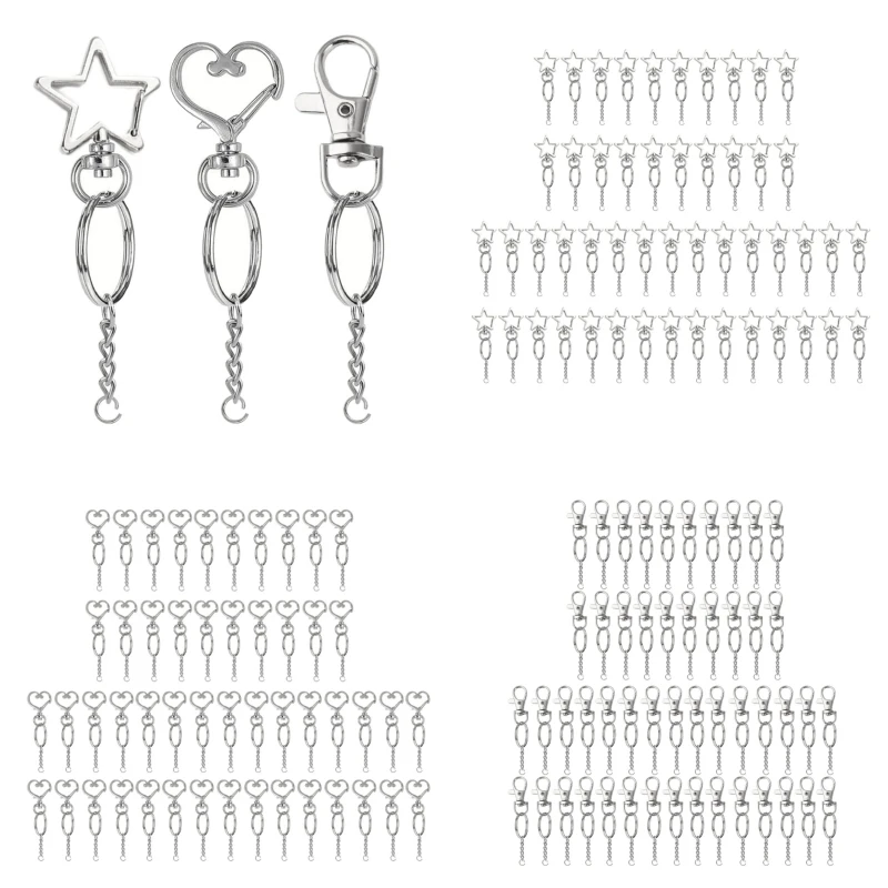 50Pcs Assorted Keychain Pendant Heart/Star Shaped Swivels Snaps Hook Customizable Keyring Accessories for Jewelry Making