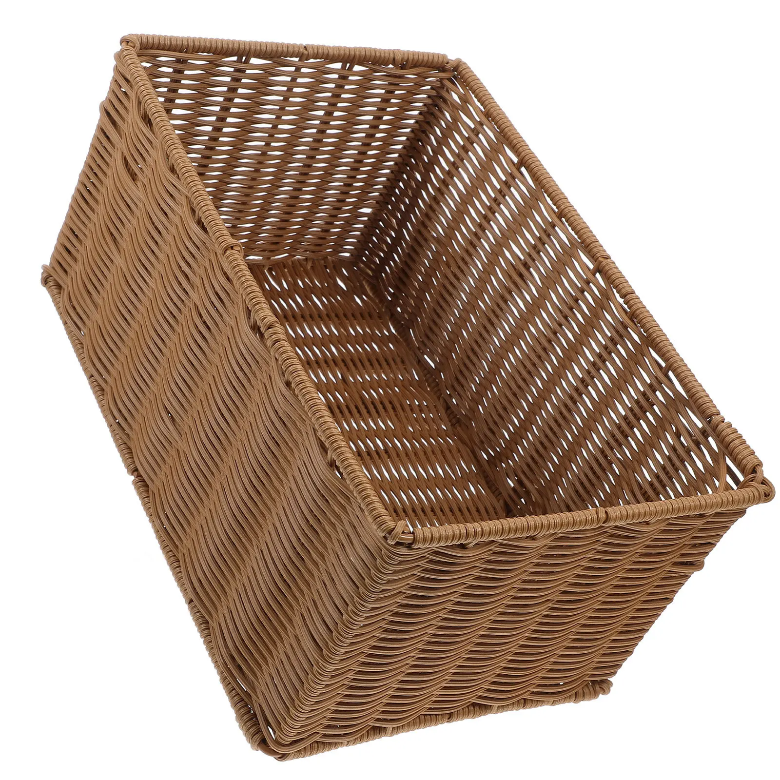 

Simulated Rattan Woven Basket Handcrafted Plastic Fruit Bread Snacks Storage Woven Basket Home Kitchen Organizer