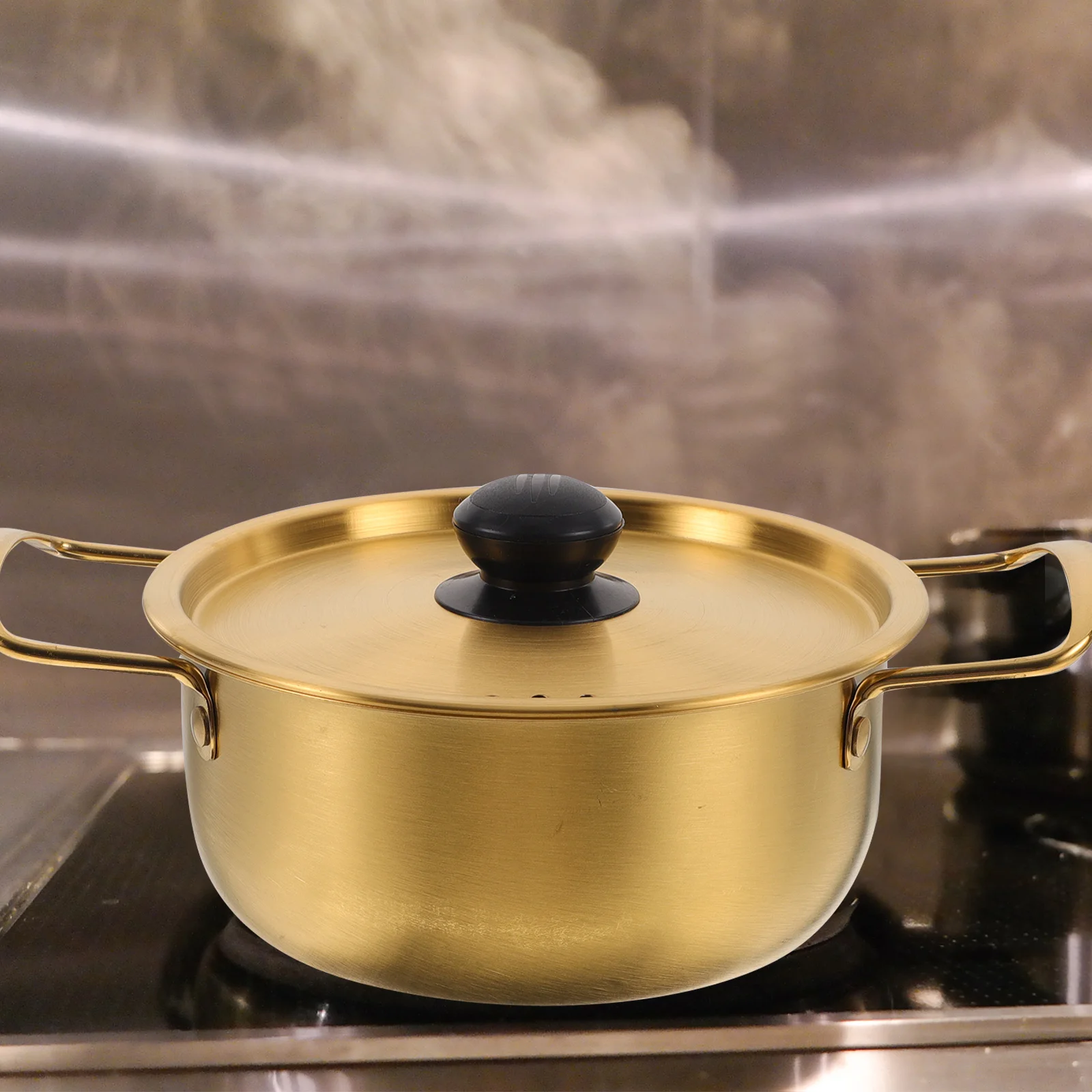 

Stainless Steel Noodle Pot Portable Cooking Pot Handheld Handle Hot Resistant Lid for Camping Hiking Soup Porridge Kitchen