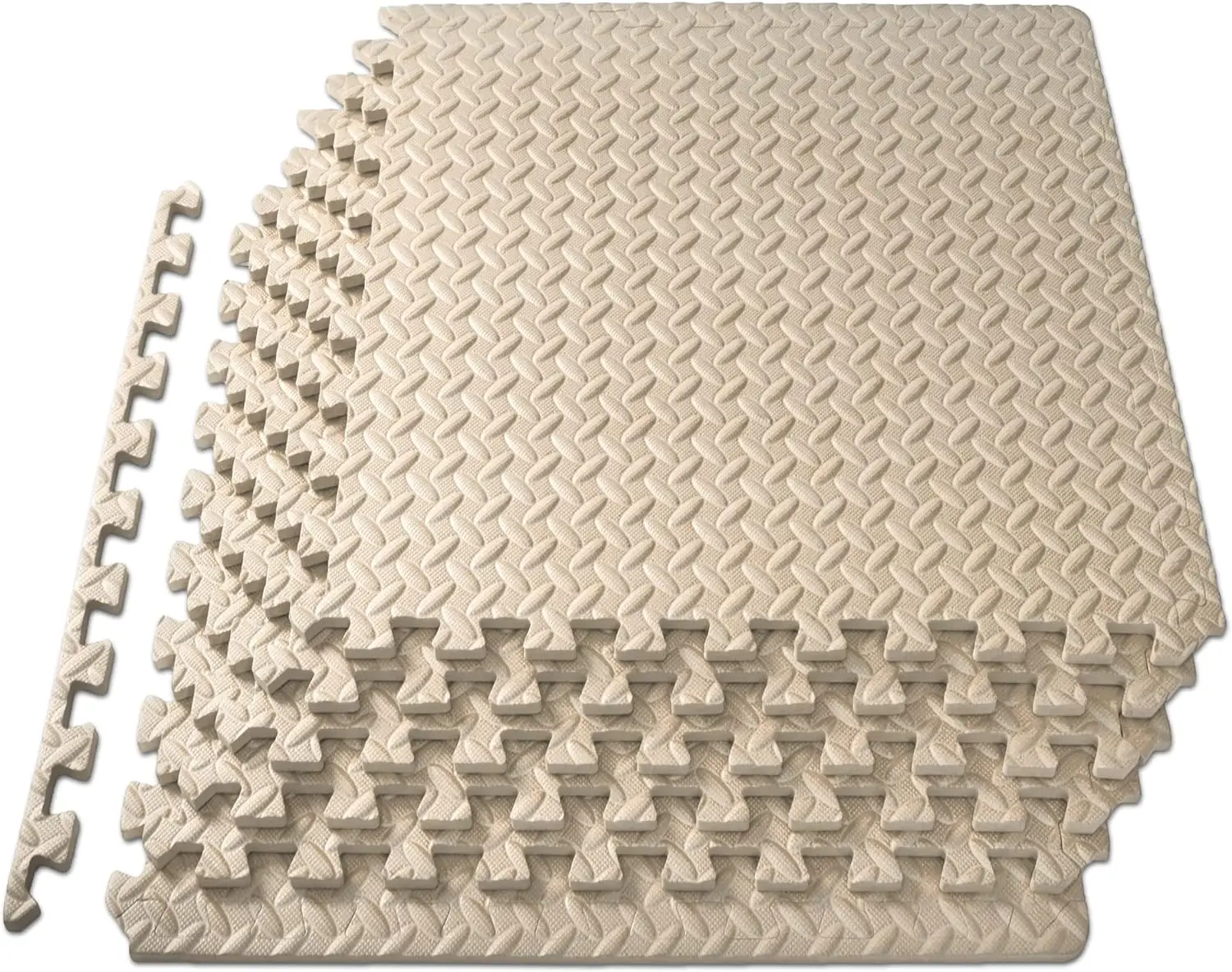 

½-Inch EVA Interlocking Foam Floor Tiles, 24 Sq Ft, Cream - Home Gym & Play Mat