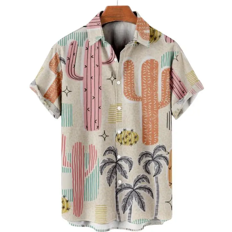 Herren lässig Blumen Sommer gedruckt Hawaii übergroßen Hemd Vintage Cartoon Muster Mode Camisa Harajuku Y2k Resorts Kleidung