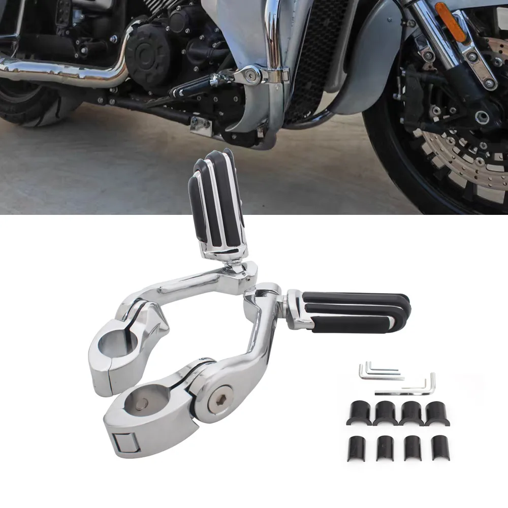 

Motorcycle Universal Folding Long Foot Pegs Footrest and Bracket Kit Fit for 26mm 28mm 32mm Highway Engine Guards