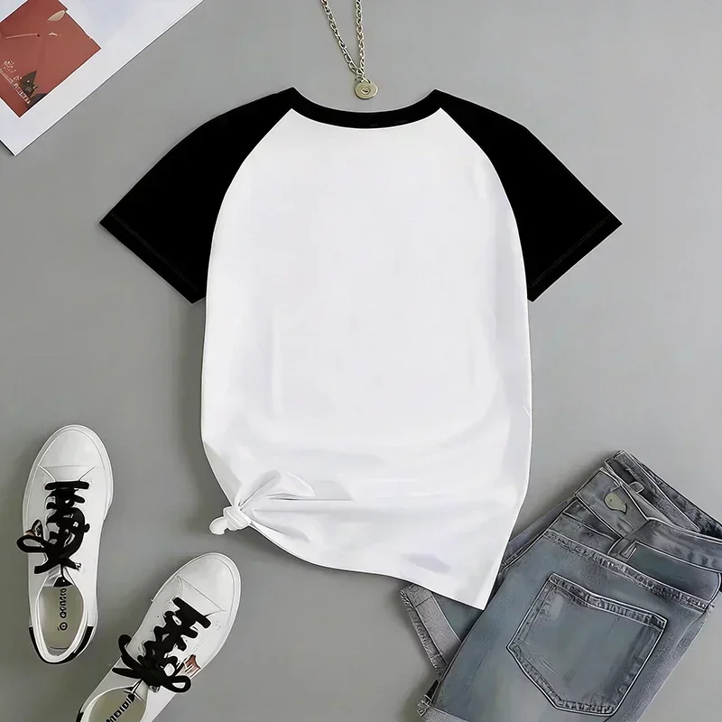 Letter Faith Over Fear Print Raglan Short Sleeve T Shirt Vintage Women's T-shirt Graphic Y2k Tops Clothes for Outdoor and Daily