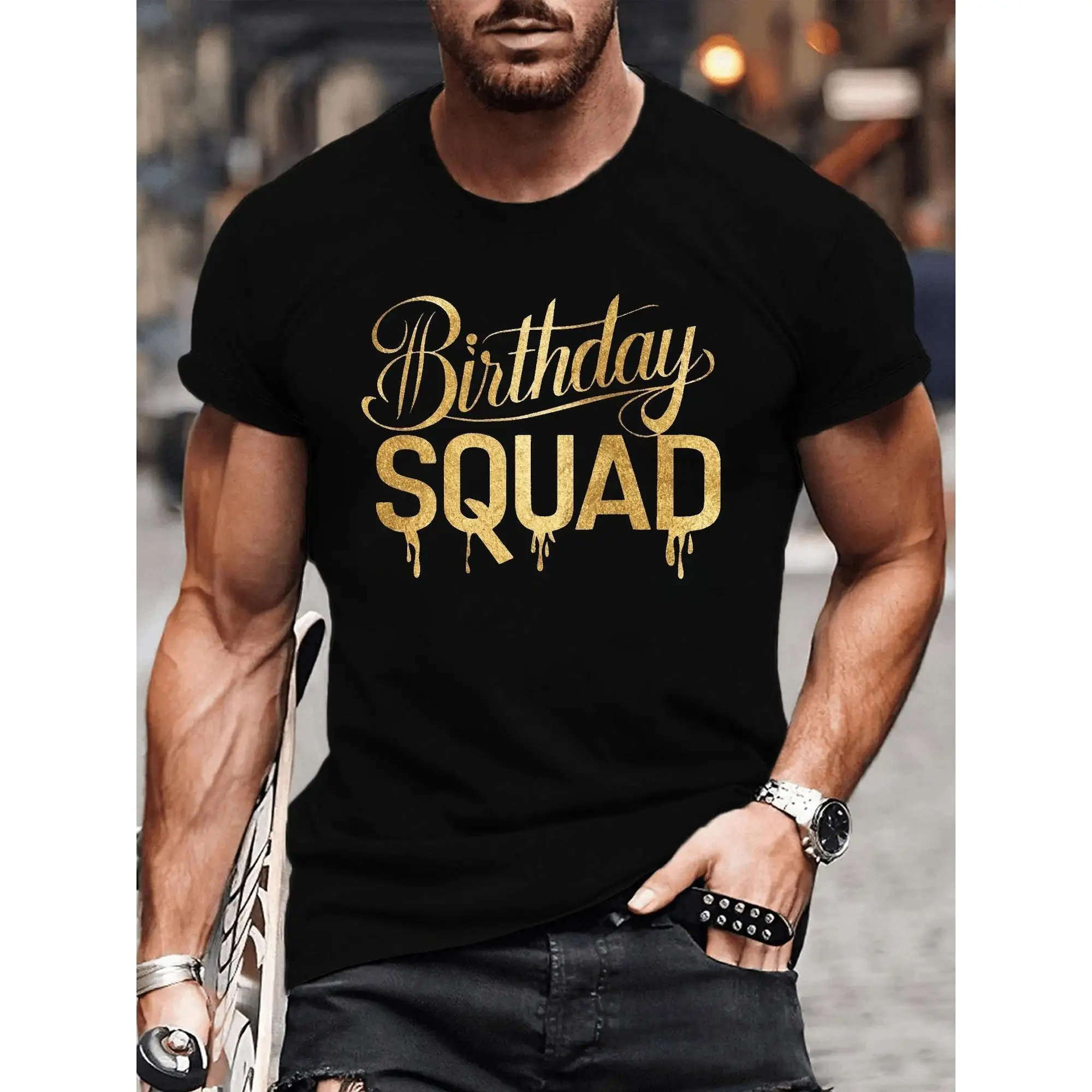 

Birthday Squad T-shirt Men Women Golden Print Graphic Tee Birthday Party Crew Shirts Matching Group Tops