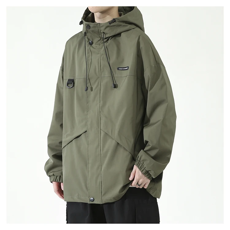 2025 High Quality Brand New Men's Fashion Causal Jackets Loose Solid Hooded Zipper Jacket Outdoor Sport Waterproof Windbreaker