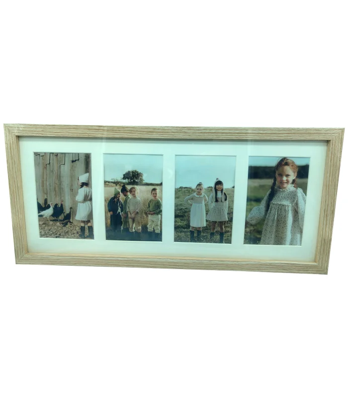 Tradineur-multi-frame for 4 photographs-manufacture in wood-light wood design-22x52x1,8 cm