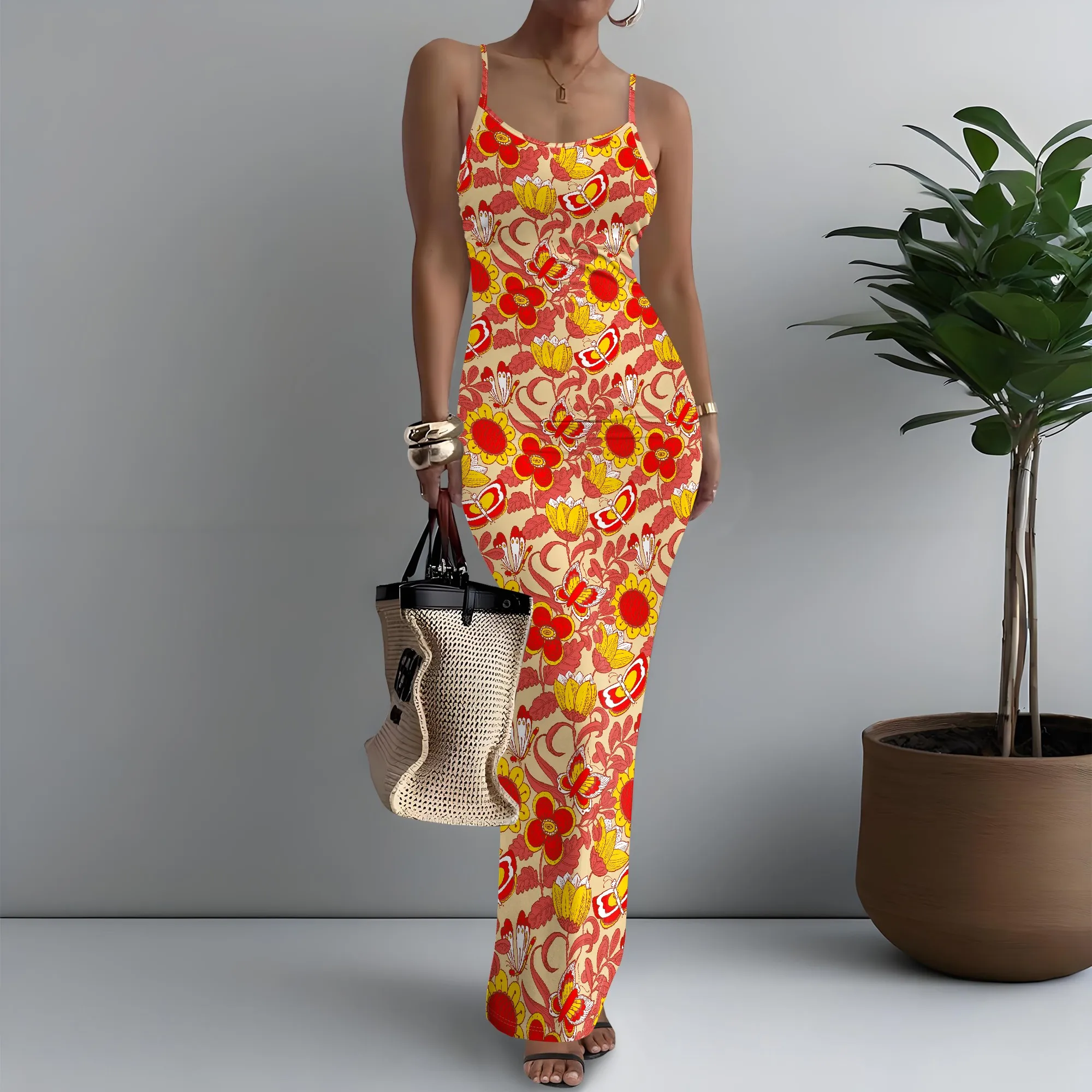 

Women's Spaghetti Strap Maxi Dress Boho Chic Butterfly Print Party XS-3XL