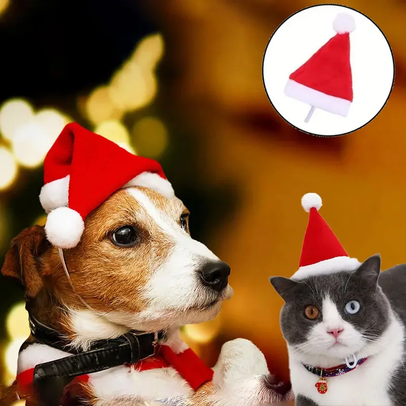Verstellbare 3D-Weihnachtsmütze mit Weihnachtsmann für Hunde und Katzen, Haustier-Weihnachtsmütze, Dekorationszubehör, große Hunde-Weihnachtsmütze mit weißem Bommel