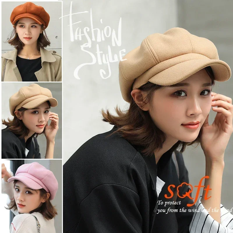 แฟชั่นผู้หญิงขนสัตว์ Beret หมวกสบายๆ newsboy หมวกสไตล์ศิลปินจิตรกร Newsboy หมวก,Elegant รูปร่าง