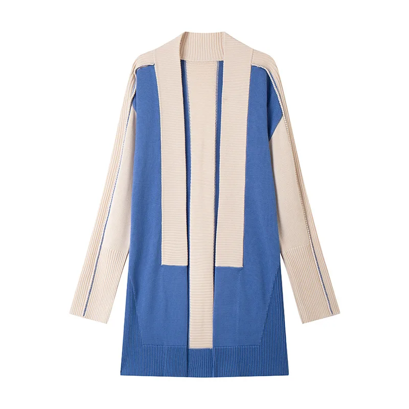 

Elegant Ladies Autumn and Winter Contrasting Long Sleeved Knitted Loose and Comfortable Cardigan Jacket Women's Clothing