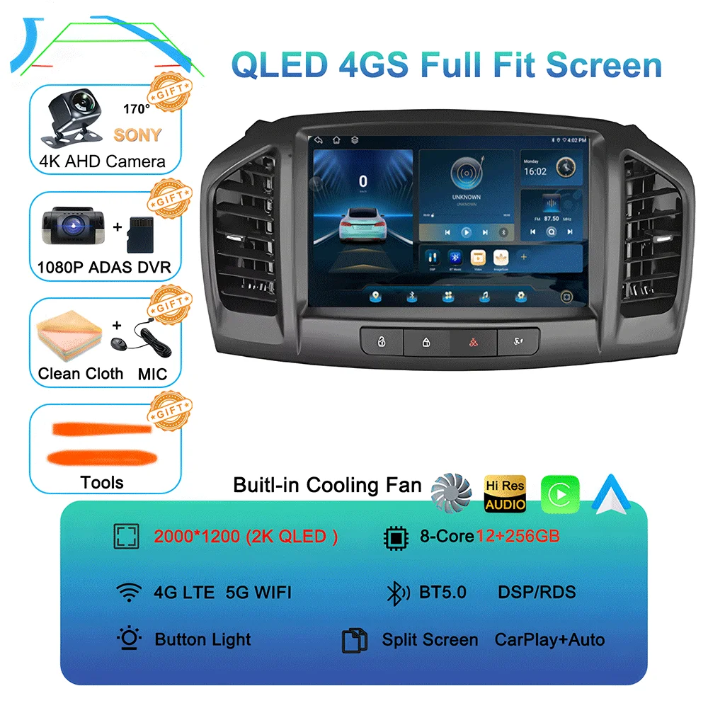 Android 16 Carplay Auto Voor Buick Regal 2009-2013 Opel Insignia 2008-2012 Multimedia Auto Radio Speler WIFi + 4G Geen 2din DVD Stereo
