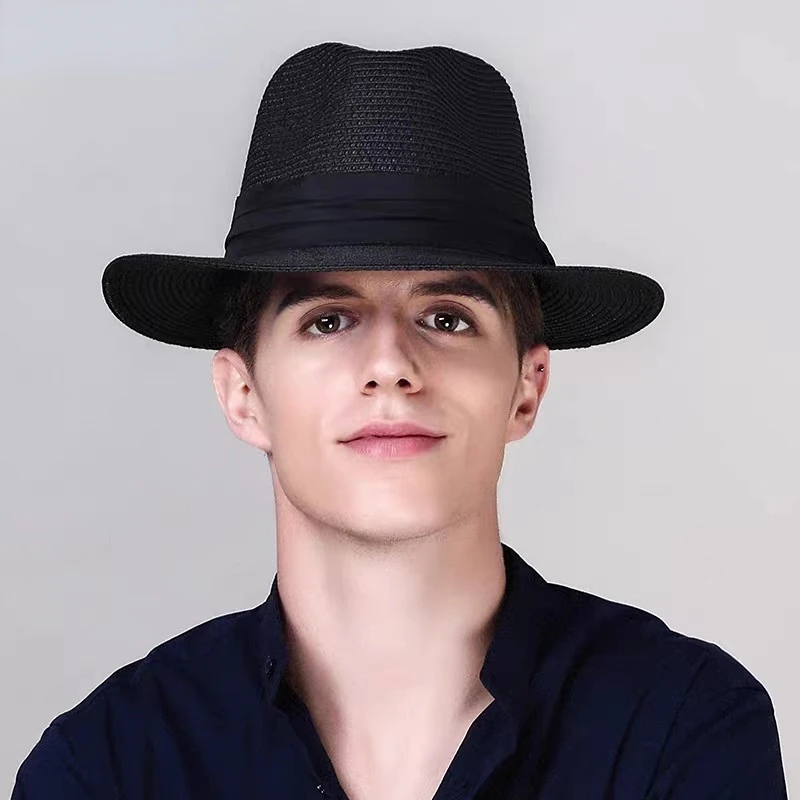 Große Größe 56-58 59-60 cm Neue Natürliche Panama Stroh Hut Sommer Männer Frauen Breite Krempe strand UV Schutz Fedora Sonnenhut Großhandel – Detail 11