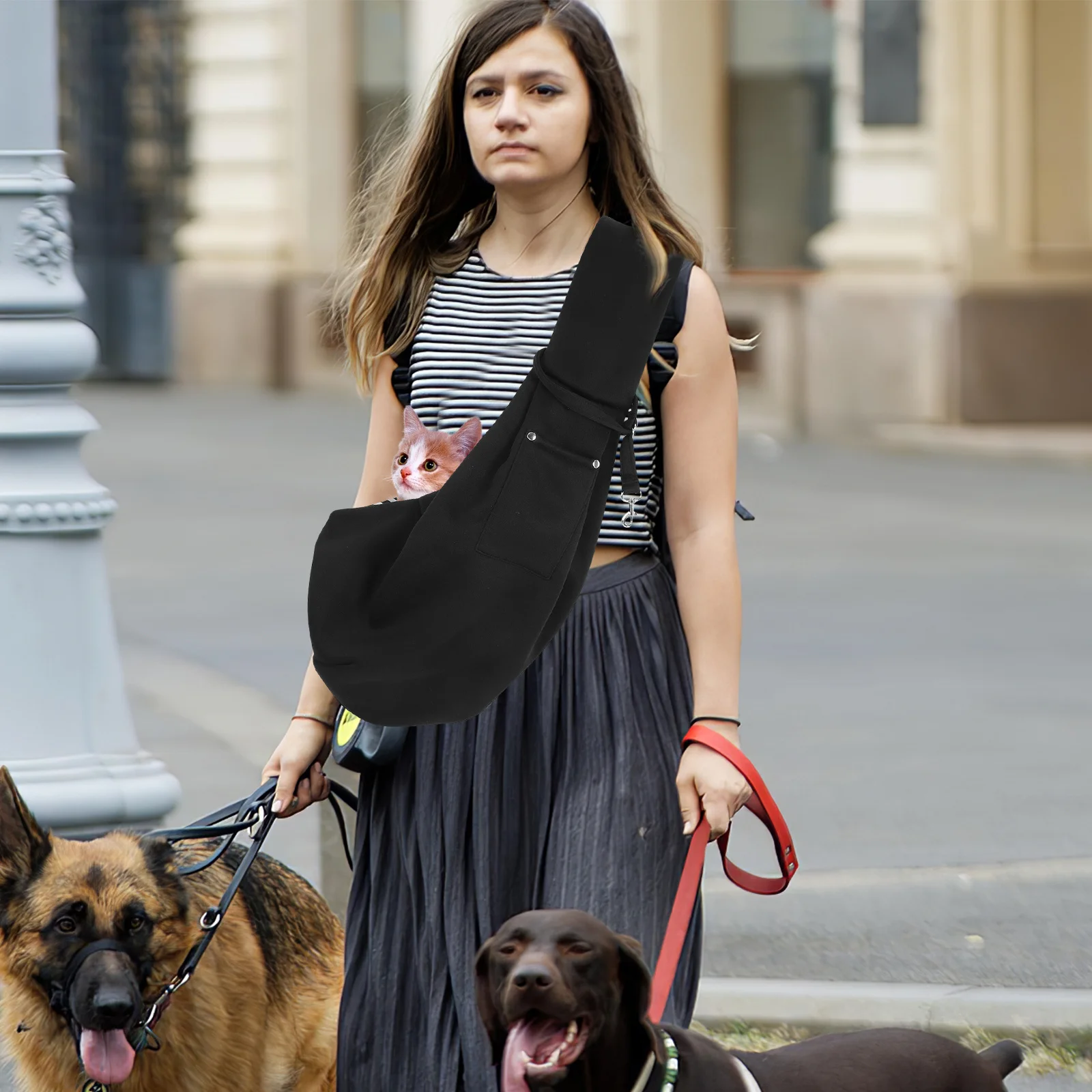 Pet Backpack Reversible Dog Carrier Sling with Storage Pouch Hand-Free Small Pet Shoulder Bag for Cats Puppies Travel Outdoor