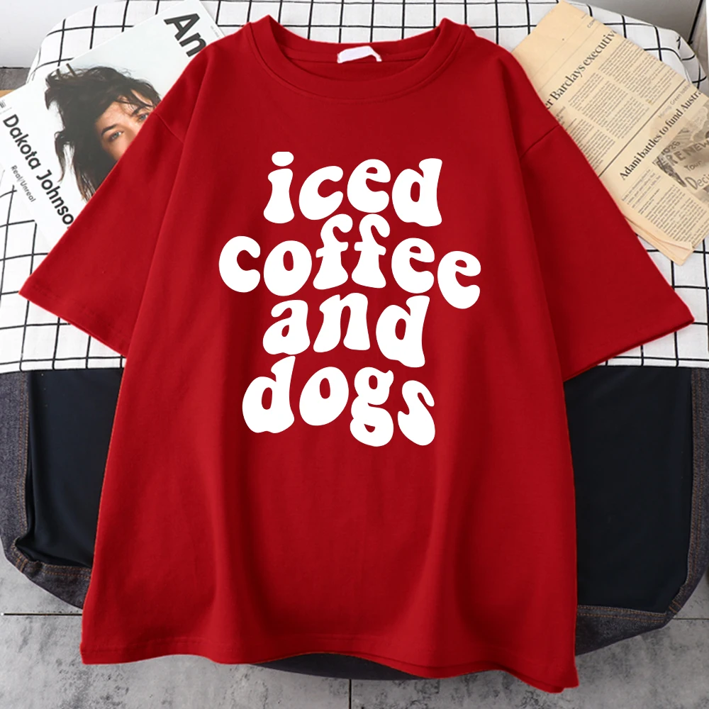 Iced Coffee And Dogs Cotton Mens T-Shirt Creativity Fashion T-Shirts Harajuku Oversized Casualtshirt Soft Street Loose Tee Shirt