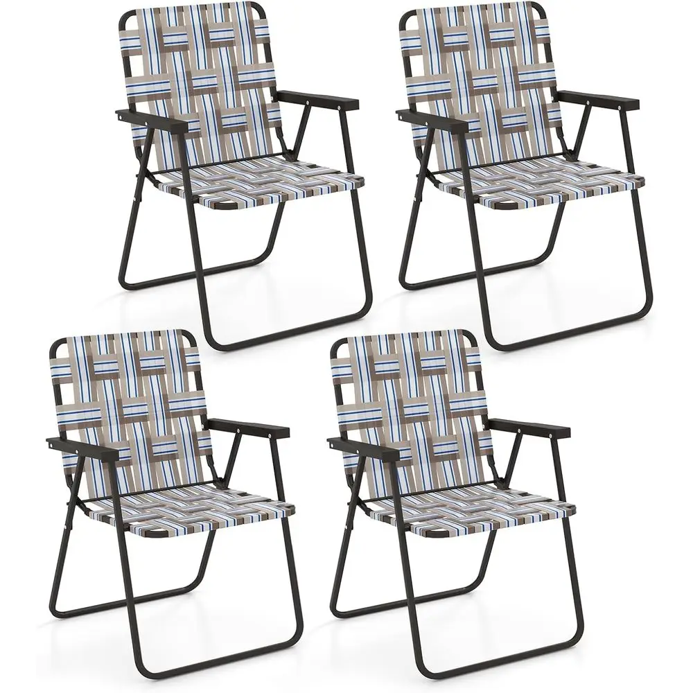 

olding Lawn Chairs Set o 4, Portable Webbed Chairs with WebSeat & Back, Widened Armrests, Heavy Duty Metal e, Lightweight Patio