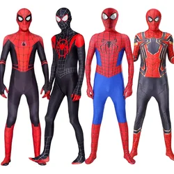 Kids Spiderman Costumes Superhero Miles Spider Man Cosplay Jumpsuit Bodysuit Zentai Launcher Halloween Costumes for Kids Adult