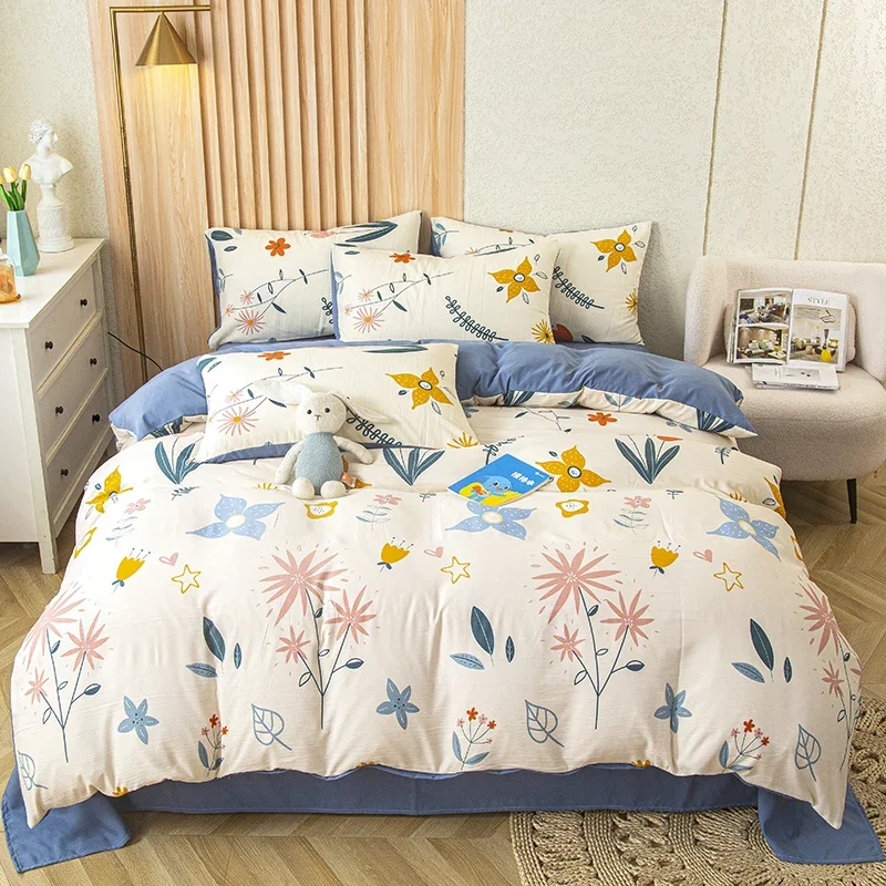 Double Yarn Single Quilt Cover New Class A Washed Cotton and Linen Duvet Cover Skin Friendly Printed Bedding 220x240 200x230