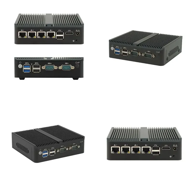 Fanless N100 Mini PC Firewall 4x Gigabit LAN Dual RS232 Ports Support Win10/pfSense DDR4 Industrial Barebone Desktop Computer